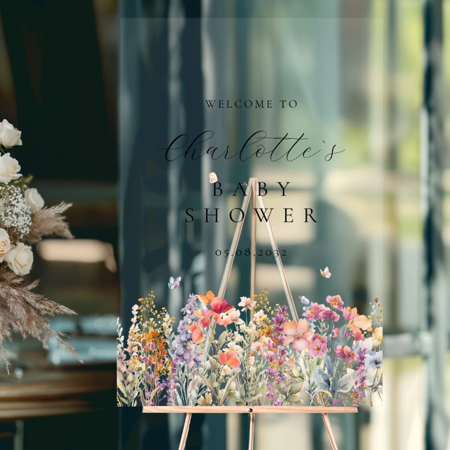 Moderne Wildblume Babydusche Empfang Acrylschild (Von Creator hochgeladen)