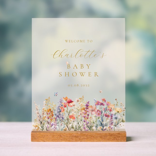 Moderne Wildblume Babydusche Empfang Acrylschild (Neutral)