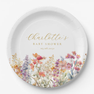 Moderne Wildblume Babydusche Pappteller