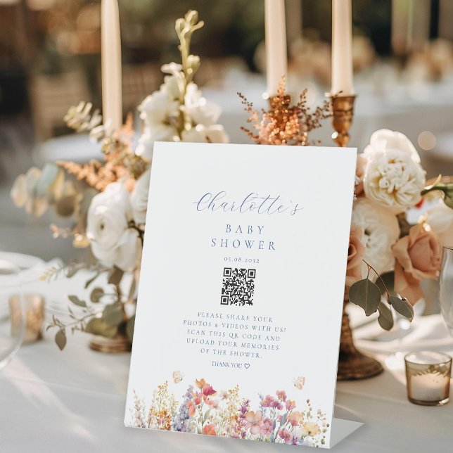 Moderne Wildblume, Babydusche, QR-Code Sockelschild (Von Creator hochgeladen)