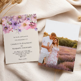 Moderne Wildblume Beige Einfaches Foto Hochzeit Einladung