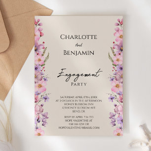 Moderne Wildblume Beige-Engagement-Partei Einladung
