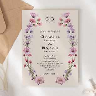 Moderne Wildblume Beige Monogram Hochzeit Einladung