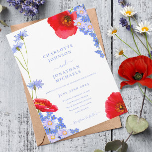 Moderne Wildblume Blue Wedding Einladung