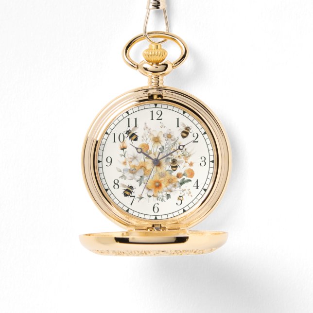 Moderne Wildblume Blumenbiene Stilvolle Chic Woman Armbanduhr (Vorderseite)