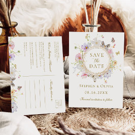 Moderne Wildblume Blumenreath Save the Date Ankündigungspostkarte
