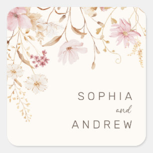 Moderne Wildblume Botanischer Garten Hochzeit Quadratischer Aufkleber