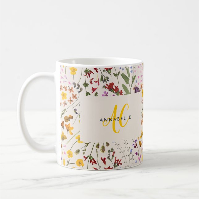 Moderne Wildblume farbenfroh Monogramm blumenreich Kaffeetasse (Links)
