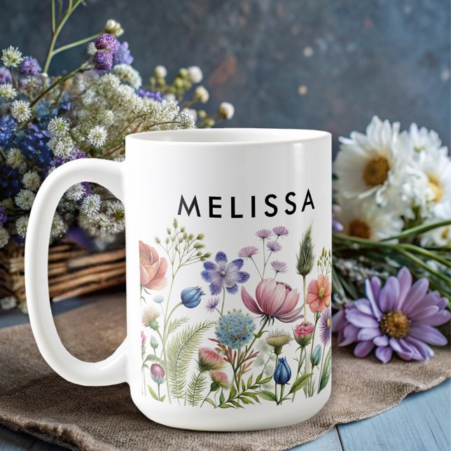 Moderne Wildblume farbenfroh Monogramm blumenreich Kaffeetasse (Von Creator hochgeladen)