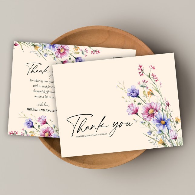 Moderne Wildblume Floral Elegante Hochzeit Vielen  Postkarte (Modern Wildflower Floral Elegant Wedding Thank You Postcard)