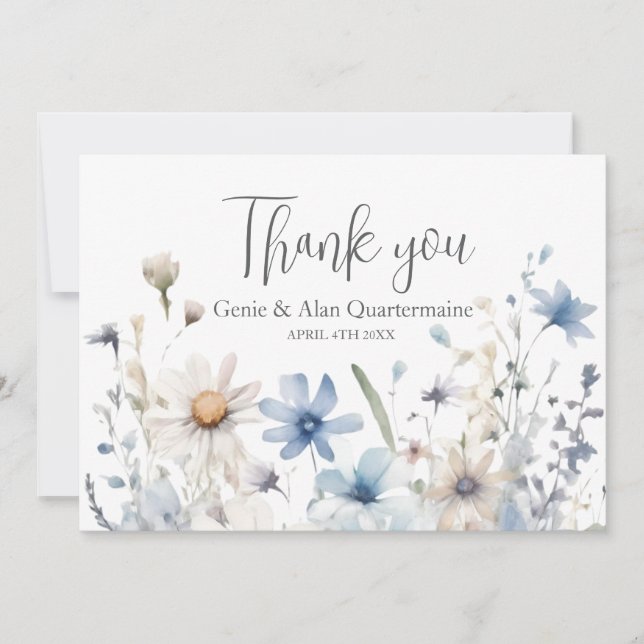 Moderne Wildblume Hochzeit Danke (Vorderseite)