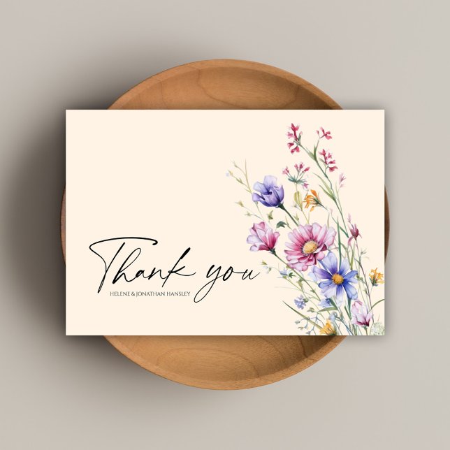 Moderne Wildblume Hochzeit Dankeskarte (Modern Whimsical Wildflower Wedding Thank You Card)