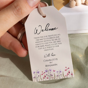 Moderne Wildblume Hochzeit in Urlaubsort Willkomme Geschenkanhänger