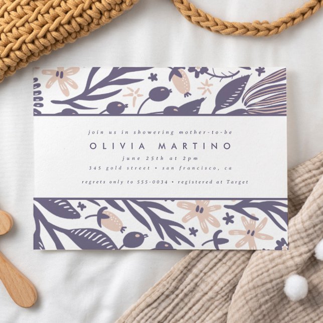 Moderne Wildblume Lila Peach Girl Babydusche Einladung (Von Creator hochgeladen)