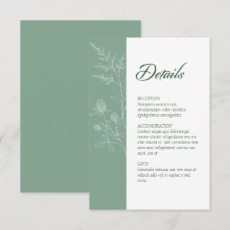 Moderne Wildblume Minimal Sage Green Wedding Begleitkarte