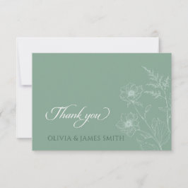 Moderne Wildblume Minimal Sage Green Wedding Dankeskarte