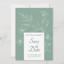 Moderne Wildblume Minimal Sage Green Wedding Save The Date
