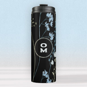 Moderne Wildblume Monogram Black Light Blue Thermosbecher