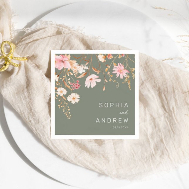 Moderne Wildblume | Sage Green Garden Wedding Serviette (Von Creator hochgeladen)