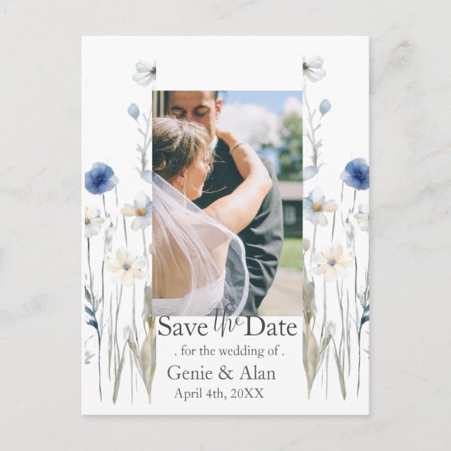 Moderne Wildblume Save the Date Foto Postkarte (Vorderseite)