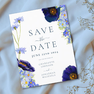 Moderne Wildblumen Blaue Boho-Hochzeit Save The Date