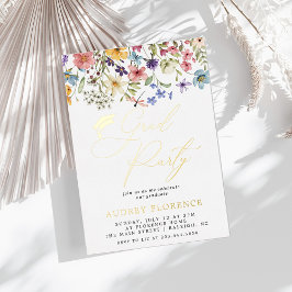 Moderne Wildblumen Blumenstudium Foto Party Folieneinladung