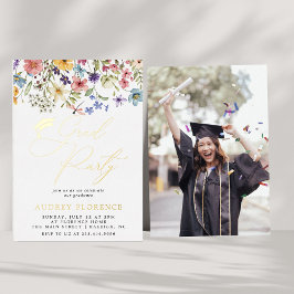 Moderne Wildblumen Blumenstudium Foto Party Folieneinladung