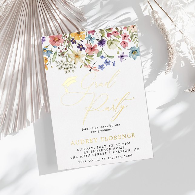 Moderne Wildblumen Blumenstudium Foto Party Folieneinladung (Von Creator hochgeladen)