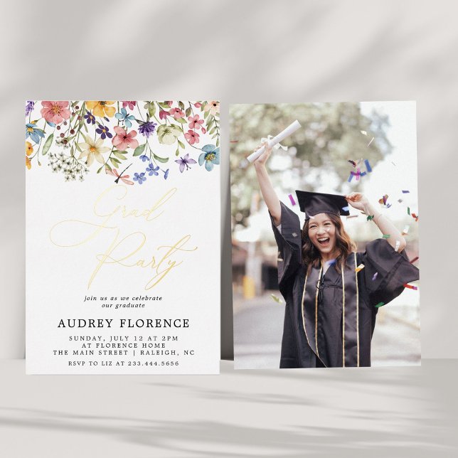 Moderne Wildblumen Blumenstudium Foto Party Folieneinladung (Von Creator hochgeladen)