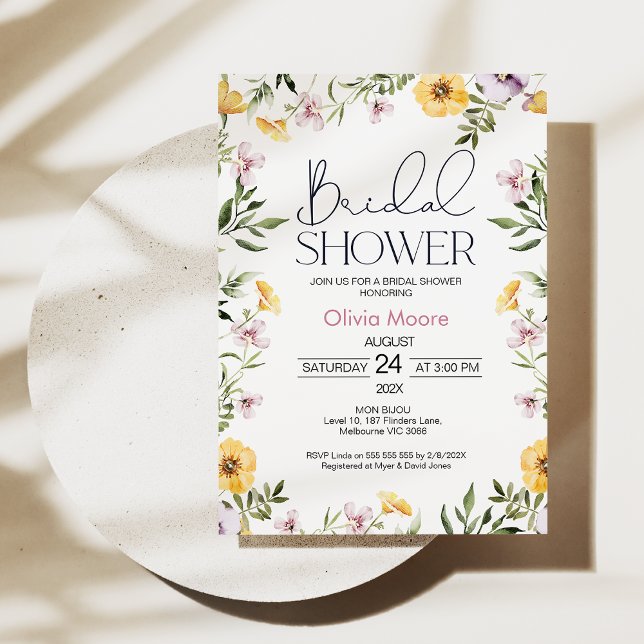 Moderne Wildblumen Brautdusche Einladung (Modern Wildflowers Bridal Shower Invitation, Summer Floral Bridal Shower Summer Floral Bridal Shower)