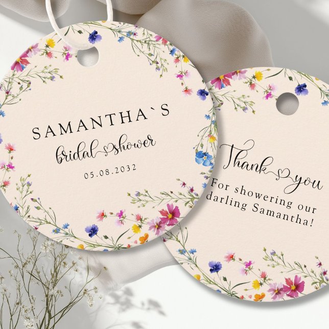 Moderne Wildblumen-Brautparty  Geschenkanhänger (Modern Wildflower Beige Bridal Shower Favor Tags)