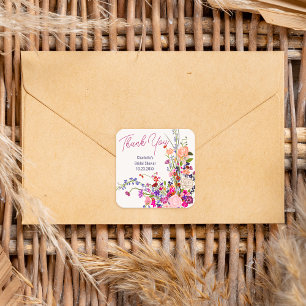 Moderne Wildblumen danke Brautdusche Quadratischer Aufkleber