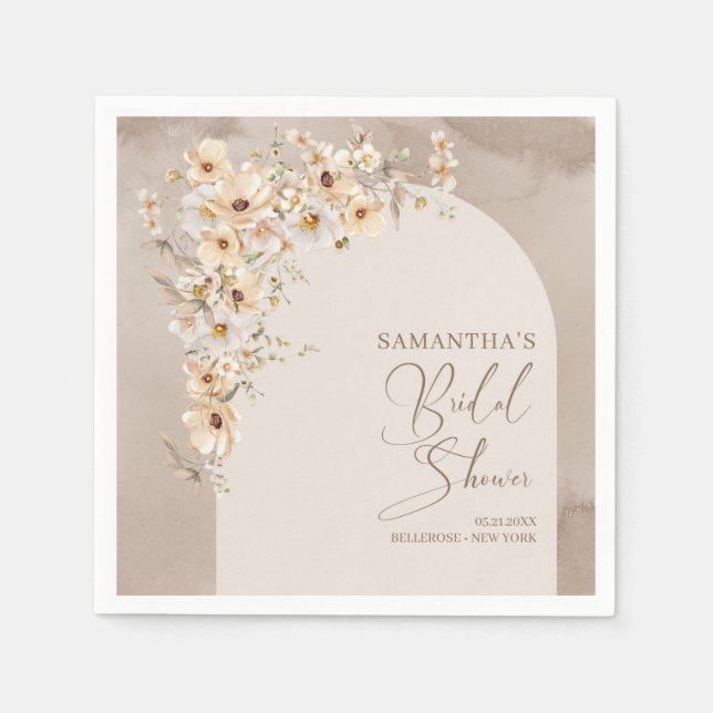 Moderne Wildblumen Elfenbeinrahmen Brautparty Serviette (Vorderseite)