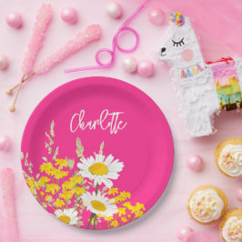 Moderne Wildblumen für Monogramm Pappteller