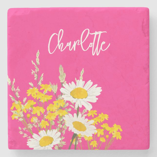 Moderne Wildblumen für Monogramm Steinuntersetzer (Vorderseite)