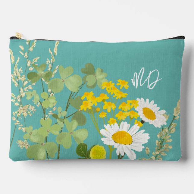 Moderne Wildblumen für Monogramm Zubehörtasche (Vorderseite)