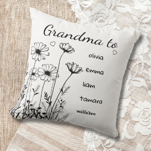 Moderne Wildblumen Grandchildrens Names Oma Kissen