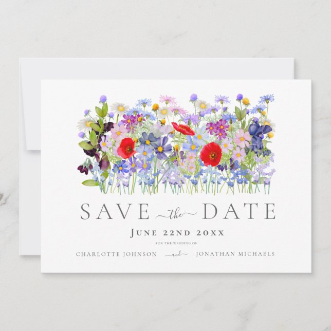 Moderne Wildblumen-Hochzeit Save The Date (Vorderseite)