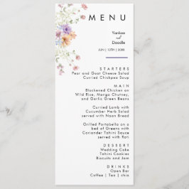 Moderne Wildblumen-Hochzeitsmenü im Frühling Menükarte