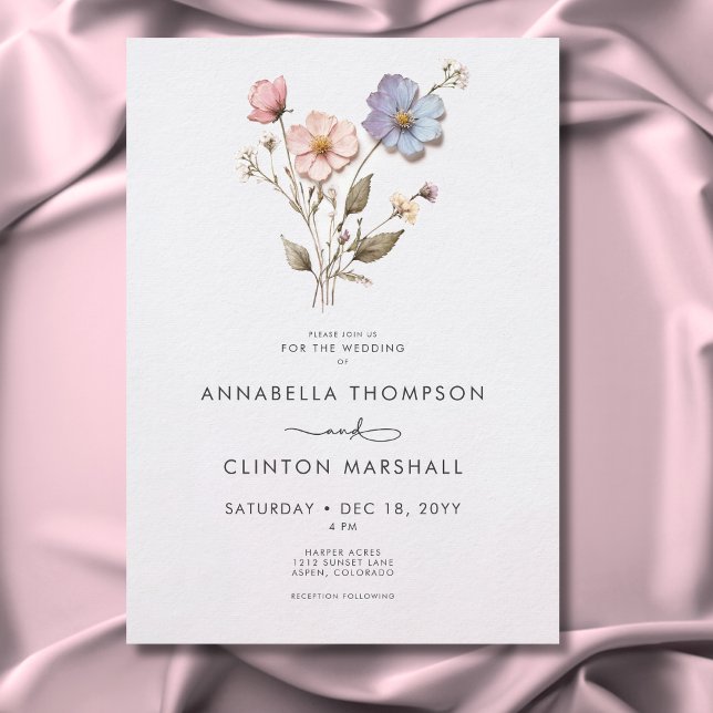 Moderne Wildblumen mit Pastellfarben Einladung (Modern Pressed Pastel Wildflowers Wedding Invitation)