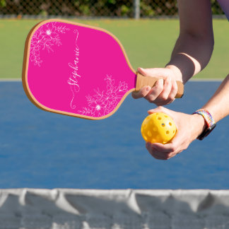 Moderne Wildblumen-Rosa-Script-Name Elegante Flora Pickleball Schläger
