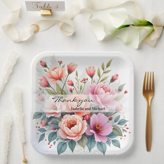 Moderne Wildblumen Schöne Luxus-Kollektion Pappteller (Hochzeit)