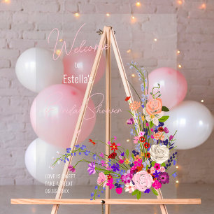 Moderne Wildblumen-Schrift Hochzeitsshower-Willkom Acrylschild