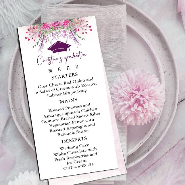 Moderne Wildblumen Sommermenü Abschluss Menükarte (Modern Wildflowers Summer Graduation Menu, #dinner #graduation)