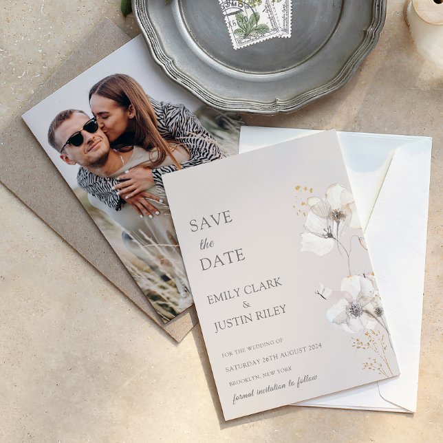 Moderne Wildblumen Wasserfarben Foto Save the Date Einladung (Von Creator hochgeladen)