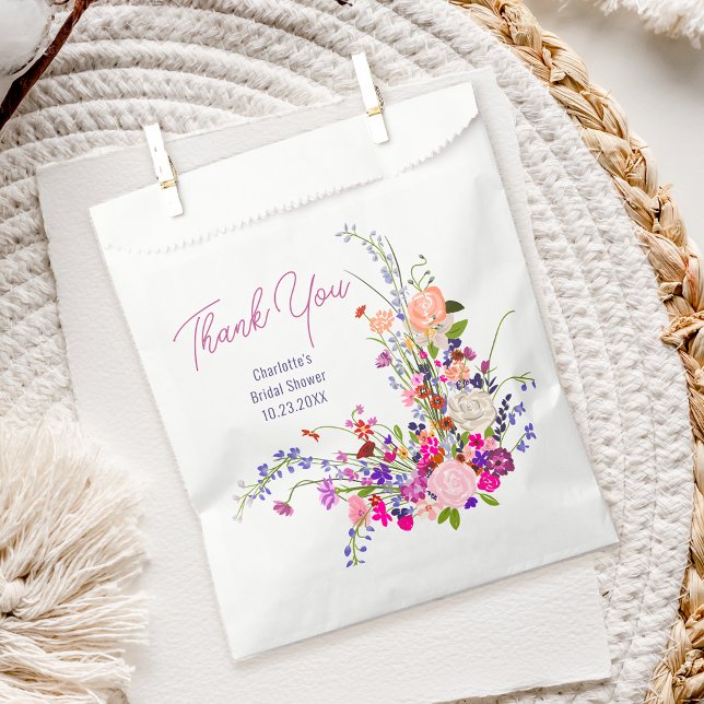 Moderne wilde Blume danke Ihnen Brautparty Geschenktütchen (Modern wild flowers thank you bridal shower favor bag)