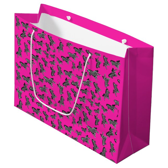 Moderne wilde rosa Zebra Große Geschenktüte (Vorderseite Schrägansicht)