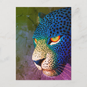 Moderne Wildkatzen-Porträt mit roten Augen Postkarte