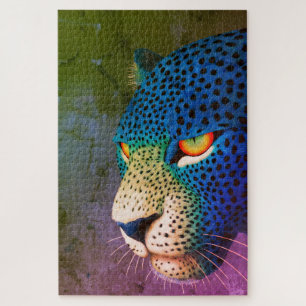 Moderne Wildkatzen-Porträt mit roten Augen Puzzle