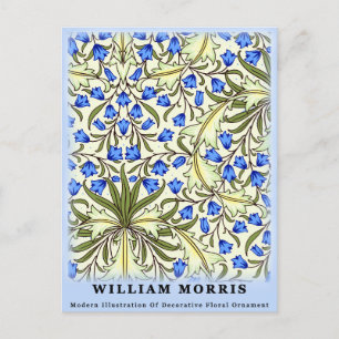 Moderne William Morris Blue Floral Blätter Postkarte